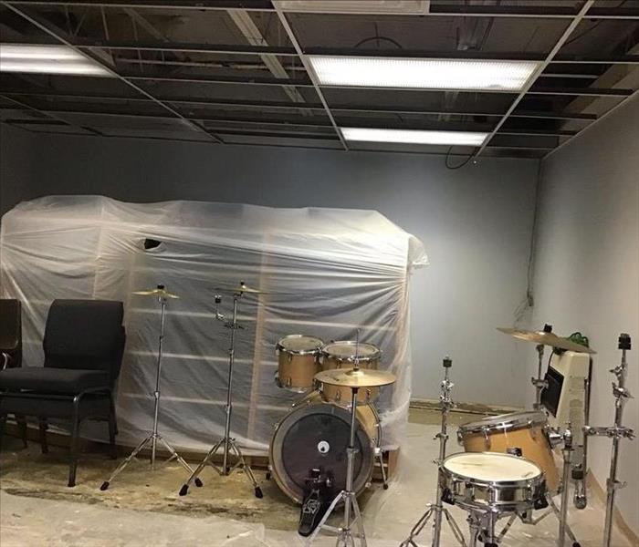 Fire damage in music room. 